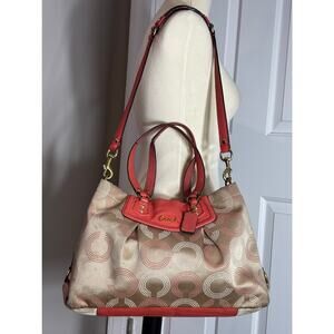 Coach F20049 Orange & Tan Signature Purse Shoulder Bag with Strap